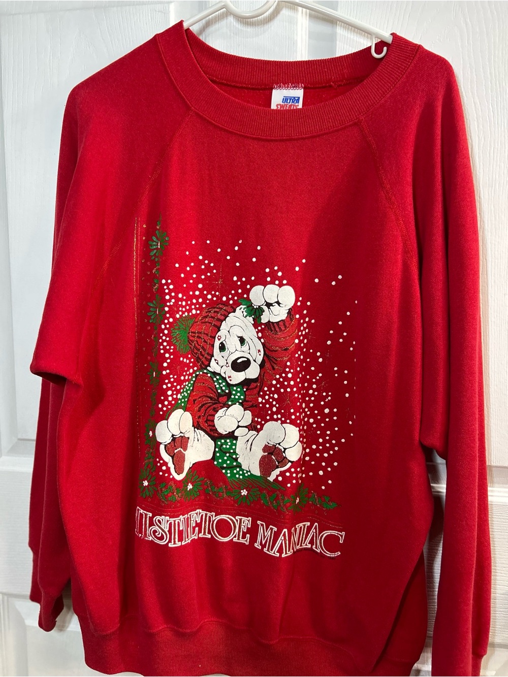 Vintage Ultra Sweats Mistletoe Maniac Christmas Teddy Bear Sweatshirt XL